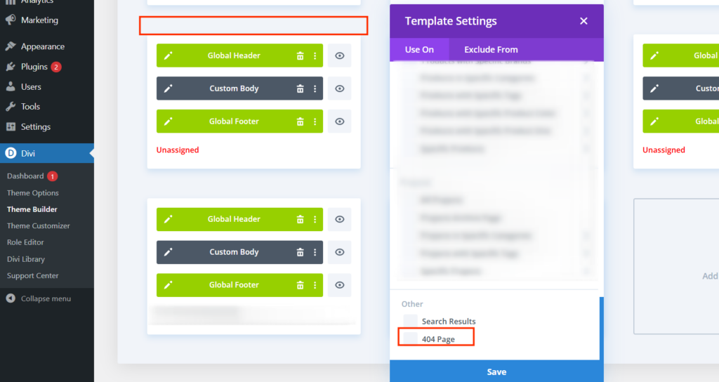 404 page design in WordPress Divi Theme without any plugins
